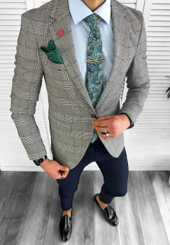 Sacou barbati slim fit in carouri 10198 18-1 imagine