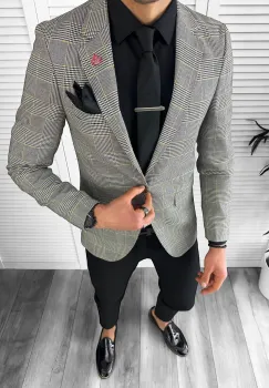 Sacou barbati slim fit in carouri 10601 imagine