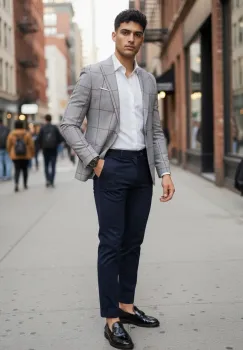 Sacou barbati slim fit in carouri 1162 imagine