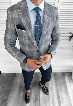 Sacou barbati slim fit in carouri 11621 imagine