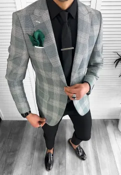 Sacou barbati slim fit in carouri 11811 imagine