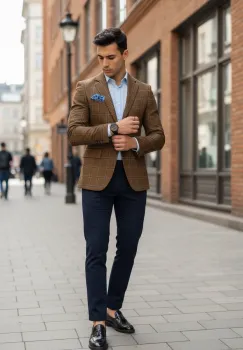 Sacou barbati slim fit in carouri 533 P19-1.1 imagine