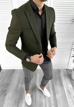 Sacou barbati slim fit kaki 10204 E imagine