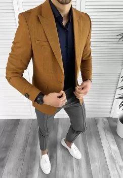 Sacou barbati slim fit maro 10203 E imagine