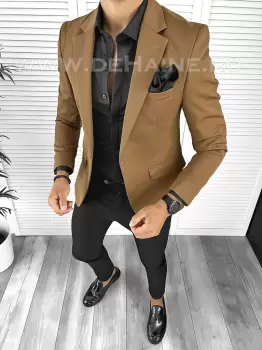 Sacou barbati slim fit maro B8326 65-5 E imagine