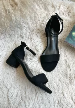 Sandale dama cu toc gros negre piele intoarsa GQ09 imagine