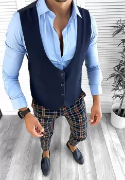 Tinuta barbati smart casual Pantaloni + Camasa+Vesta 12642 E imagine