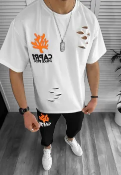 Trening barbati alb/negru pantaloni + tricou oversize 13029 U5-2 imagine