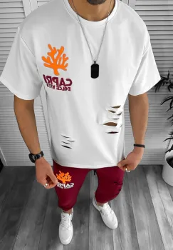 Trening barbati alb oversize cu imprimeu pantaloni + bluza 13029 O4-1.2* imagine