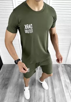 Trening barbati kaki pantaloni + tricou 11699 imagine