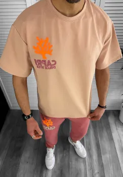 Trening barbati maro oversize cu imprimeu pantaloni + bluza 12918 imagine