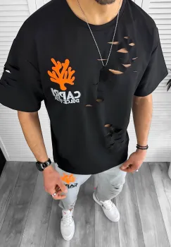 Trening barbati negru oversize cu imprimeu pantaloni + bluza 13029 O4-1.2 imagine