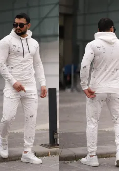 Trening barbati slim fit alb  Pantaloni + Hanorac  13351 imagine