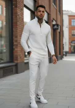 Trening barbati slim fit alb Pantaloni + Hanorac 3344 imagine