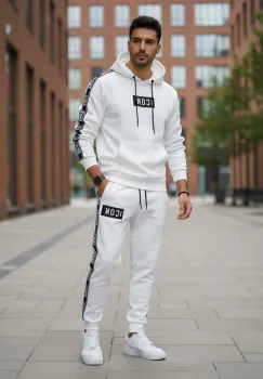Trening barbati slim fit alb  Pantaloni + Hanorac 5041 imagine