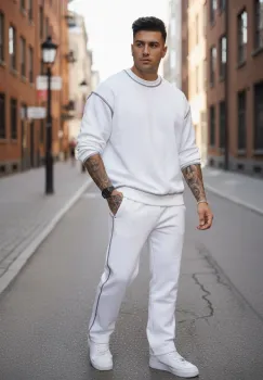 Trening barbati slim fit alb Pantaloni + Hanorac cu mic defect DEFK008 P18-1.3 imagine