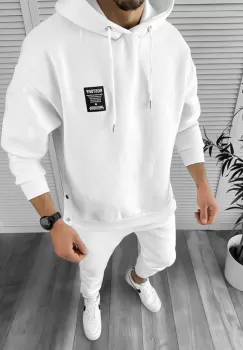 Trening barbati slim fit alb Pantaloni + Hanorac k011 imagine