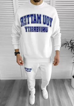Trening barbati slim fit alb Pantaloni + Hanorac K170 imagine