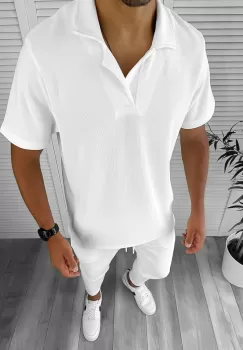 Trening barbati slim fit alb tricou + pantaloni 8207 76 imagine