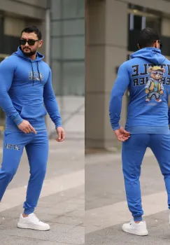 Trening barbati slim fit albastru  Pantaloni + Hanorac  13349 imagine