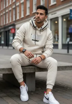 Trening barbati slim fit bej  Pantaloni + Hanorac 5025 imagine