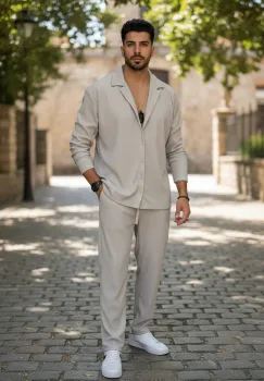 Trening barbati slim fit cream   Pantaloni + Bluza C400 34-3.3 imagine