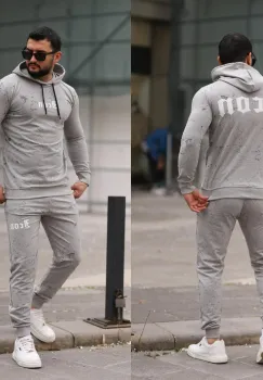 Trening barbati slim fit gri deschis  Pantaloni + Hanorac  13351 imagine