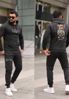 Trening barbati slim fit gri inchis  Pantaloni + Hanorac  13349 imagine