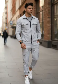 Trening barbati slim fit gri Pantaloni + Hanorac 1012 P20-1.3 imagine