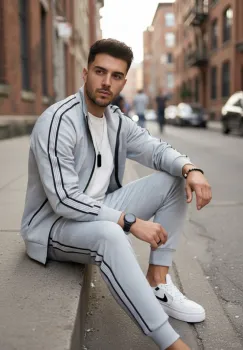 Trening barbati slim fit gri  Pantaloni + hanorac 1209 imagine