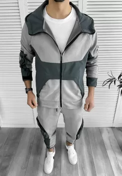 Trening barbati slim fit gri Pantaloni + Hanorac 123452 imagine