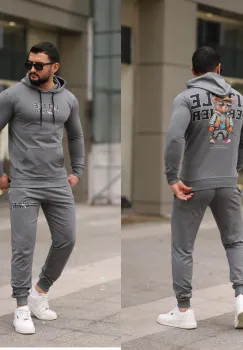 Trening barbati slim fit gri  Pantaloni + Hanorac  13349 imagine
