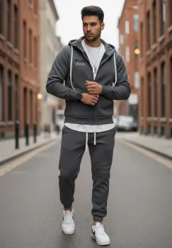 Trening barbati slim fit gri  Pantaloni + hanorac 166 imagine