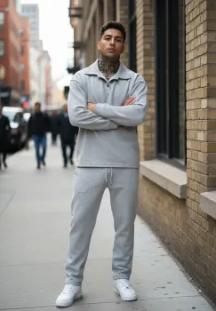 Trening barbati slim fit gri Pantaloni + Hanorac 2618 imagine