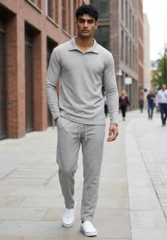 Trening barbati slim fit gri Pantaloni + Hanorac 7500 imagine
