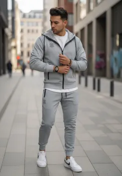 Trening barbati slim fit gri Pantaloni + Hanorac AB031 imagine