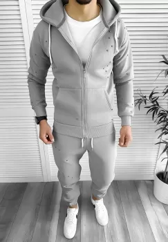 Trening barbati slim fit gri Pantaloni + Hanorac K023 imagine