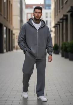 Trening barbati slim fit gri Pantaloni + Hanorac K043 imagine