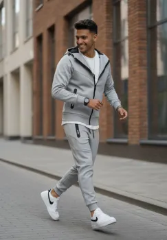 Trening barbati slim fit gri  Pantaloni + Hanorac RM05 imagine