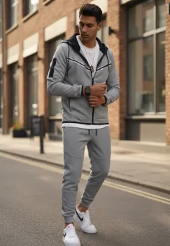 Trening barbati slim fit gri  Pantaloni + Hanorac RM09 imagine