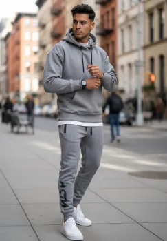 Trening barbati slim fit gri   Pantaloni + Hanorac  vatuit  RM57 i17-2 imagine