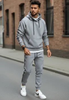 Trening barbati slim fit gri  Pantaloni + Hanorac  vatuit  RM59 imagine