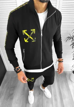 Trening barbati slim fit negru cu galben Pantaloni + Hanorac 12931 imagine