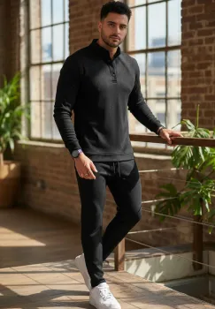 Trening barbati slim fit negru  Pantaloni + Bluza C200 imagine