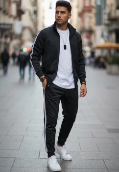 Trening barbati slim fit negru  Pantaloni + Hanorac 1209 imagine