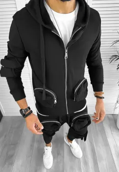 Trening barbati slim fit negru Pantaloni + Hanorac 12933 imagine