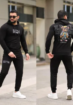 Trening barbati slim fit negru  Pantaloni + Hanorac  13349 imagine