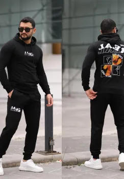 Trening barbati slim fit negru  Pantaloni + Hanorac  13354 imagine