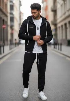 Trening barbati slim fit negru  Pantaloni + hanorac 166 imagine