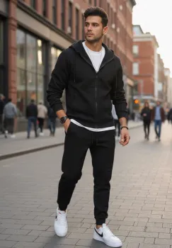 Trening barbati slim fit negru  Pantaloni + Hanorac 5031 imagine